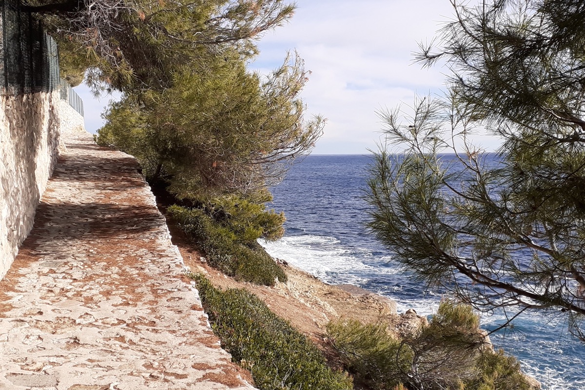 Sentier du littoral du Cap Ferrat longeant la mer Méditerranée